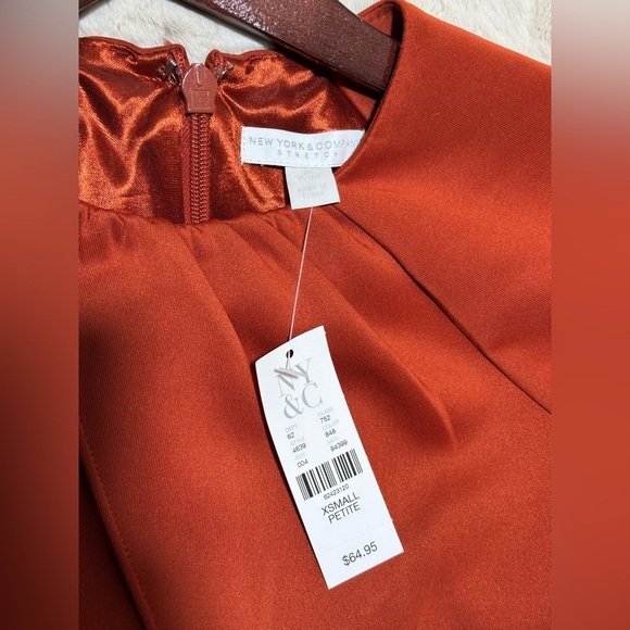 New York & Company Stretch Knee Length Burnt Orange Dress XS Petite - Picture 4 of 8